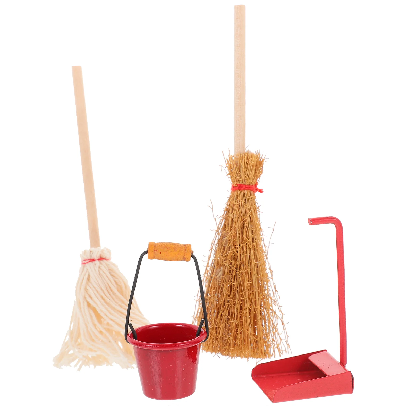 4Pcs Mini Mop Miniature Cleaning Tools House Accessories Set Simulated Broom Mini Dustpan Mini Bucket Mini Furniture Model