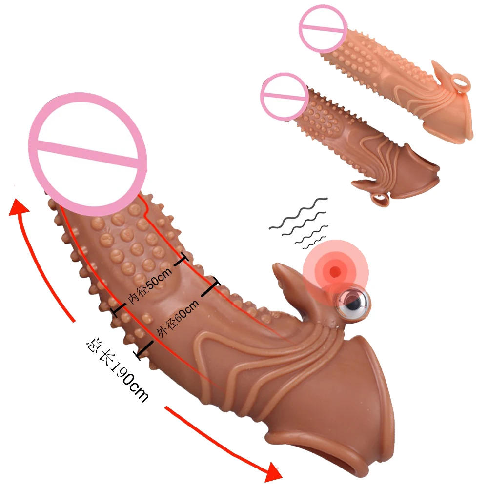 Reusable Big Penis Sleeve Bullet Vibrating Cock Cover Scalable Penis Vibrator Sleeve Condoms Penis Extension Enlargement Sex Toy