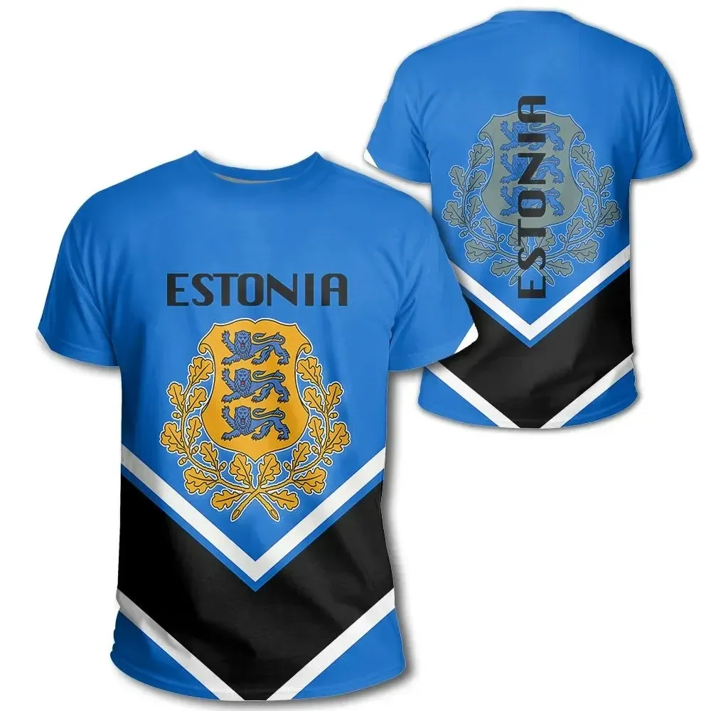 Estonia Flag T-shirt For Men\'s Women\'s Tops Summer T-shirt Street Harajuku Oversized T-shirt Sports Casual Short-sleeved