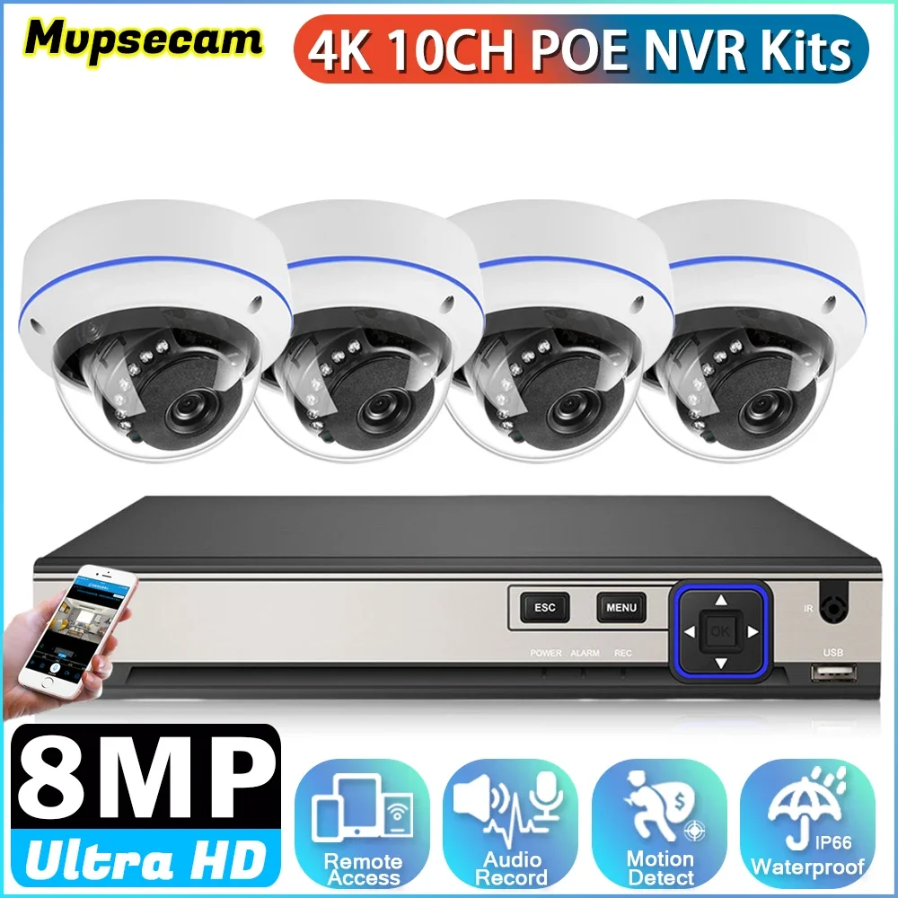 

XMEye Smart 4K 4CH CCTV Camera System 8MP Montion Detection Outdoor Dome POE IP Camera HD Video Surveillance System POE NVR Kit