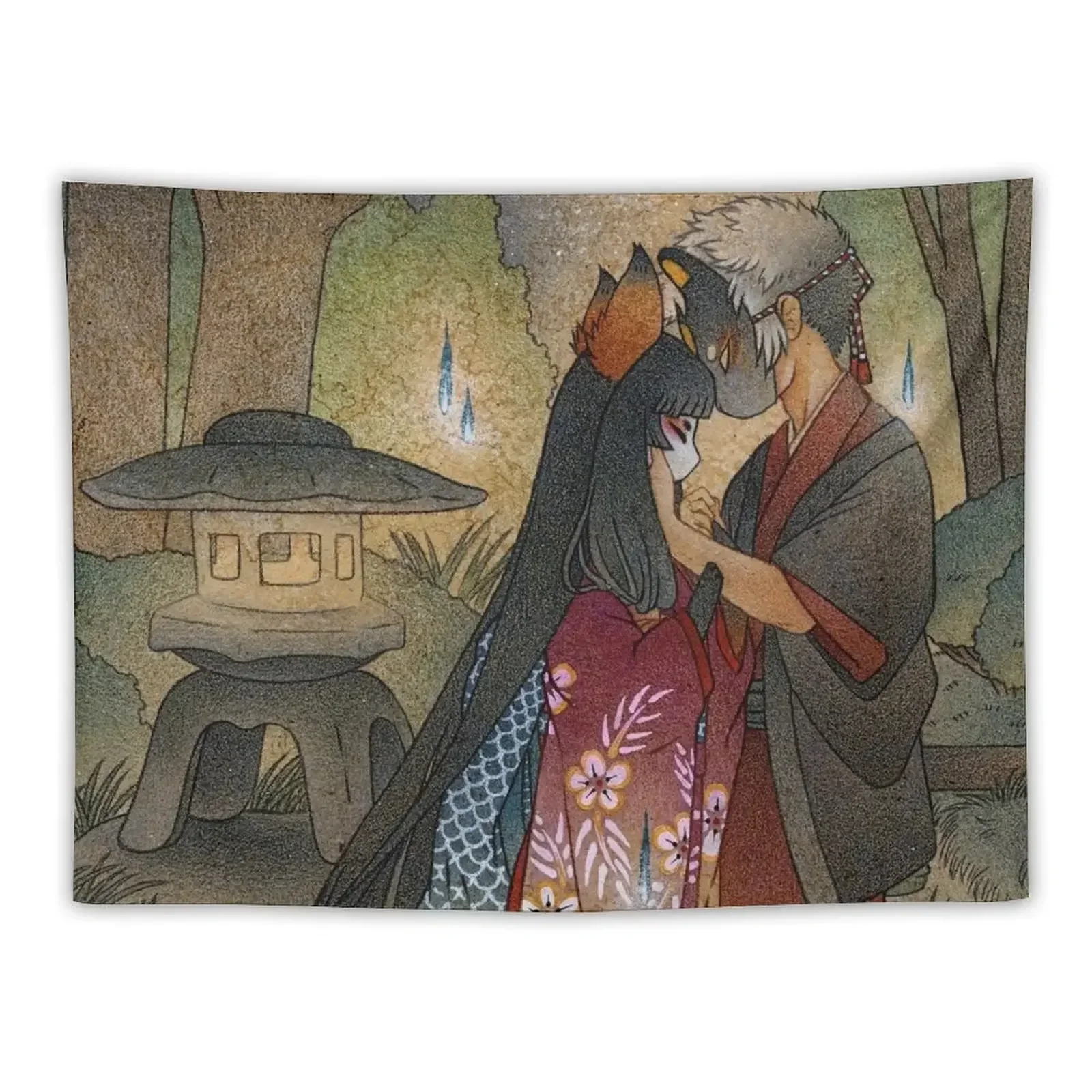 

Okina and Shiro - Kitsune Yokai TeaKitsune Tapestry Room Decorations Funny Home And Comfort Decor Tapestry