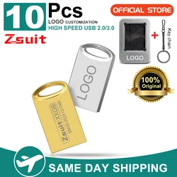 Zsuit 10pcs USB Flash Drive With Metal Gift Box 64GB Pendrive Flash Disk 128G Usb 3.0 Memory Stick USB 2.0 Free Logo Mini U Disk
