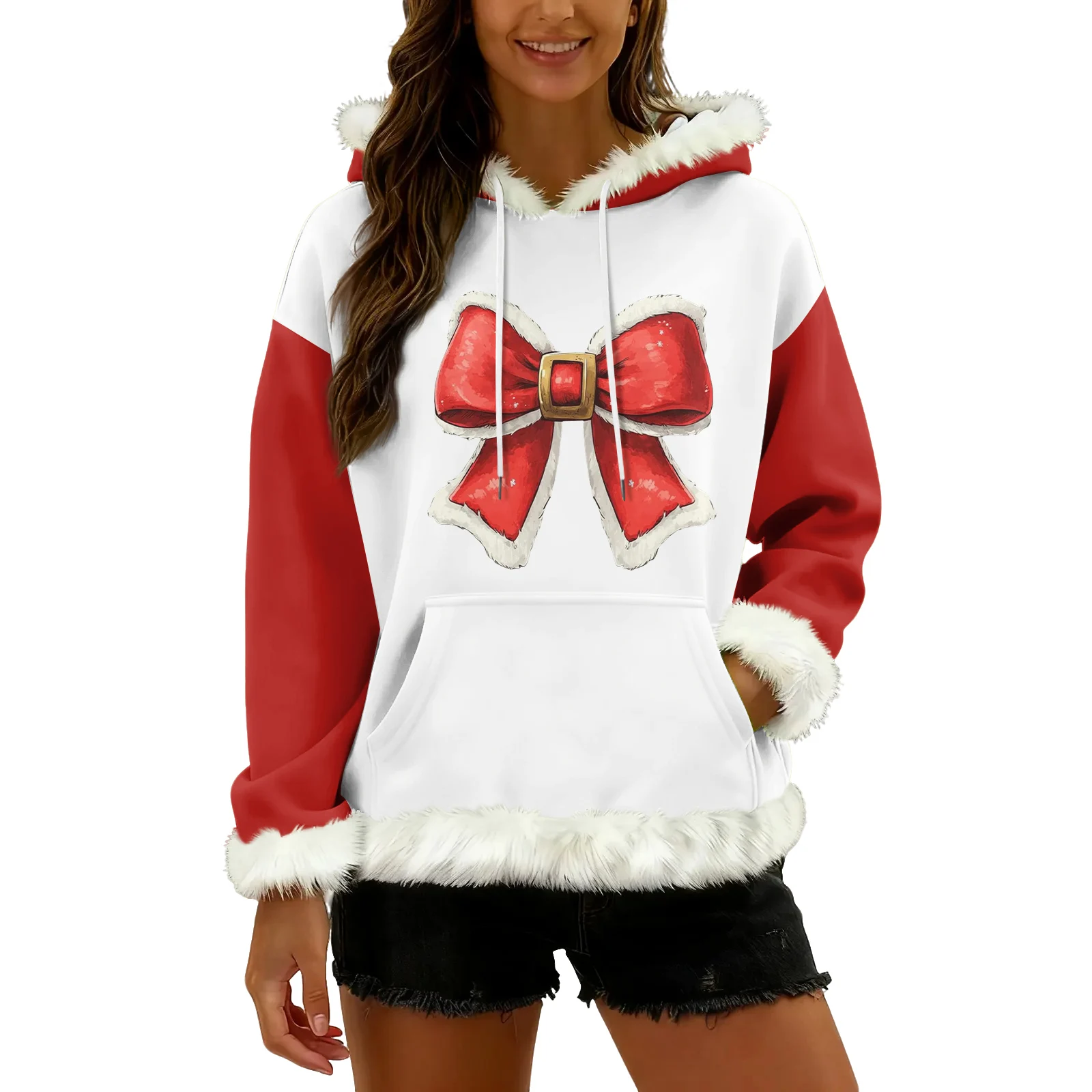 เสื้อฮู้ดลำลองพิมพ์ลายคริสต์มาสสำหรับผู้หญิง เสื้อผ้าผู้หญิง เสื้อผ้าฤดูหนาว โรปา อินวีเรโน มูเฮร์