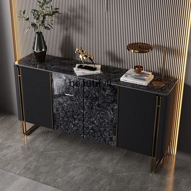 

new ZqLight-Luxury Entrance Cabinet, Black Stone Plate, Modern Minimalist Sideboard, Living Room Storage