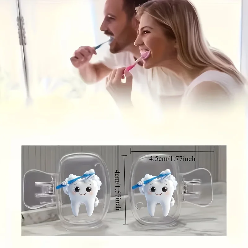 Smiling Tooth Pattern 2pcs Portable Dustproof Odorless Toothbrush Case Box Featuring Ventilation Holes Ideal for Home Travel Use