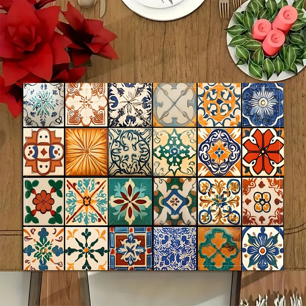 VIKAMA 4/6/8/10PCS Bohemian Style Placemats Fashionable Printed Kitchen Table Party Dinner Home Decor Placemats