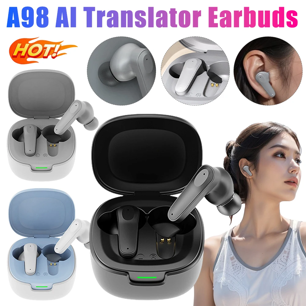 AI Intelligent Translator Earbuds Real Time Two-Way Voice Headset Bluetooth-Compatible 5.4 Noise Cancelling Wireless Headphones