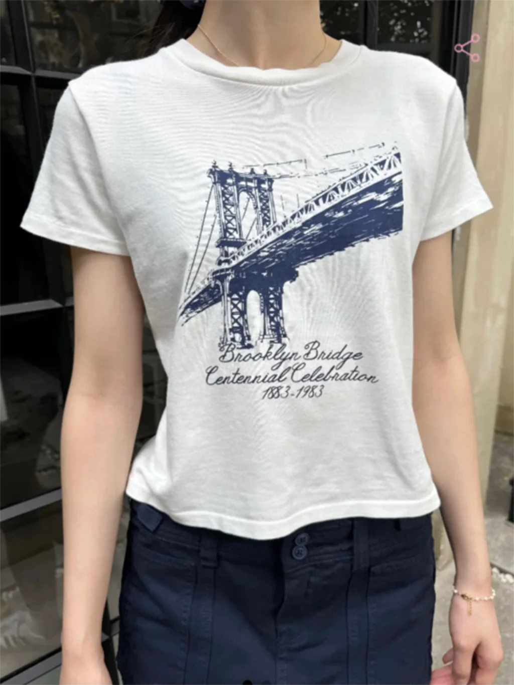 Bridge Print T-Shirt For Woman Summer O-neck Short Sleeve Cotton Tee Shirt Casual American Vintage Streetwear Y2k Tshirt Top