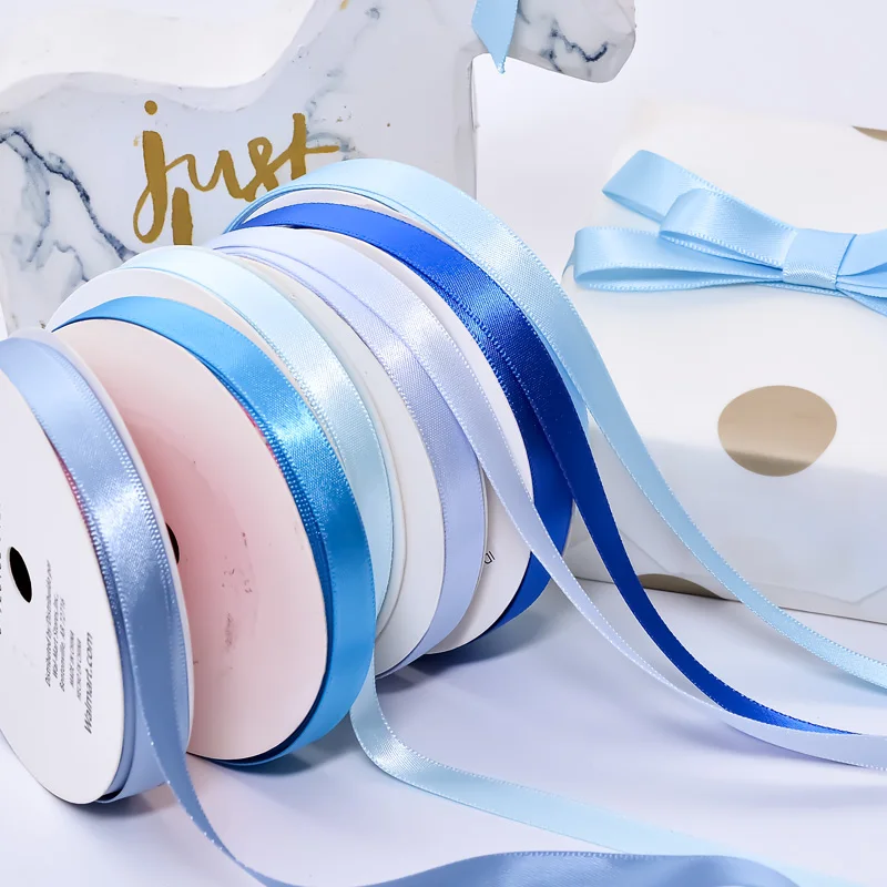 YAMA 6 9  mm Double Face Satin Ribbon 100yards/Roll  Blue for Party Wedding Decoration Handmade Rose Flowers Ribbongs
