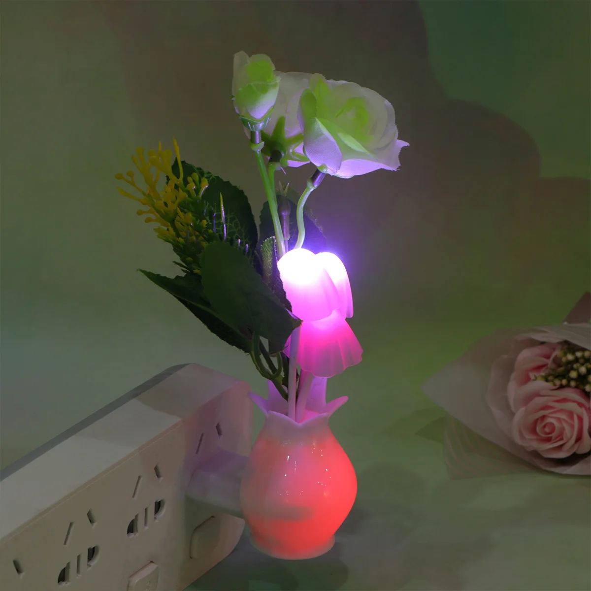 

4 Pcs Colorful Glowing Mushroom Lamp Night Light Control Flower LED Intelligent