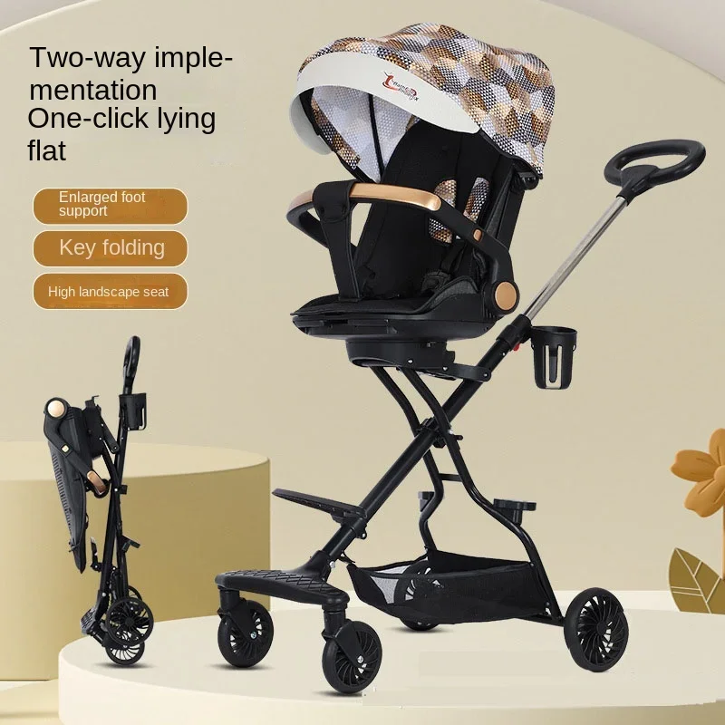 Two-way Seat Baby Stroller High Landscape Lightweight Folding Newborn Travel Stroller Can Sit and Lie Down Four Wheel Stroller