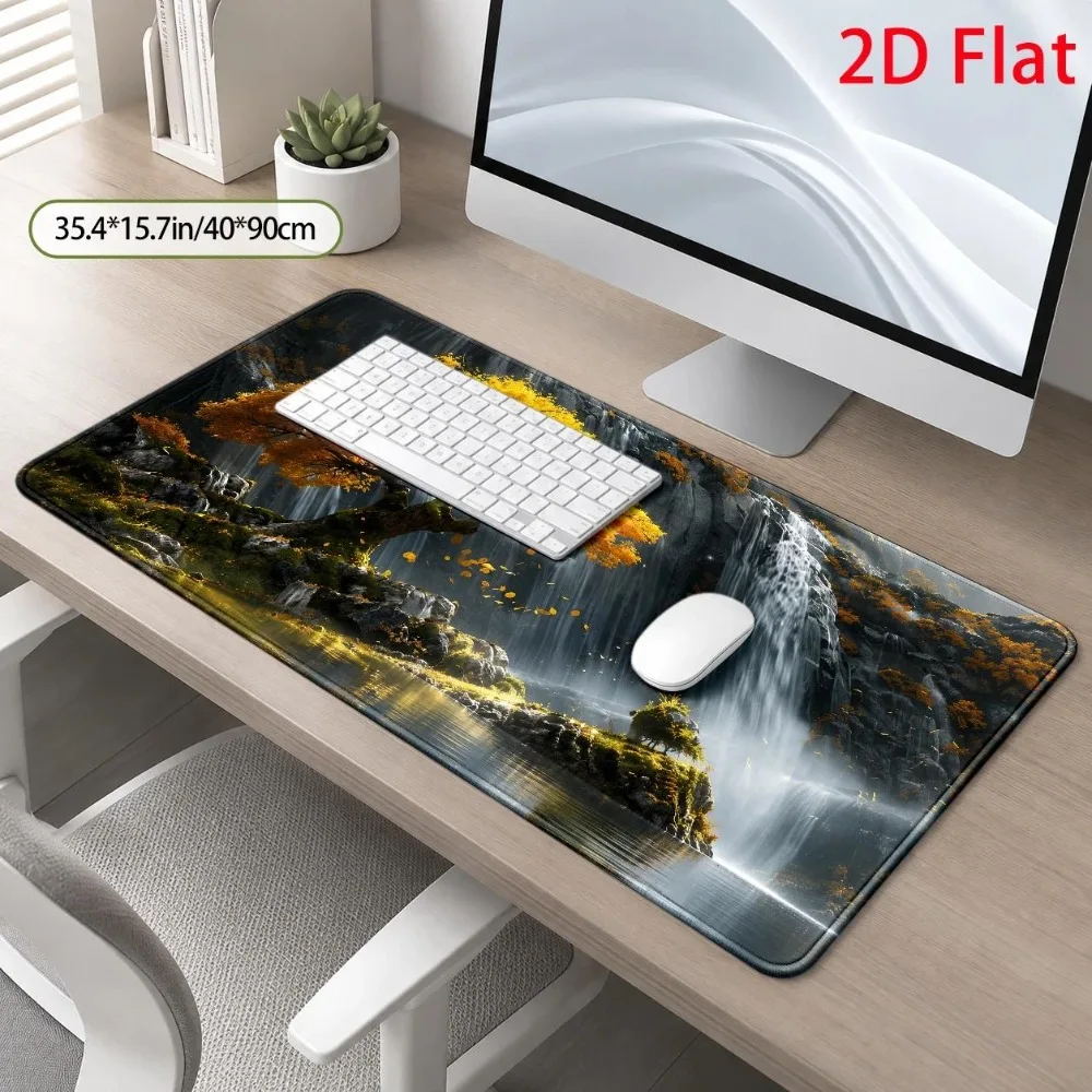 Beautiful autumn waterfall large mouse pad, serene and natural desktop minimalist landscape design alfombrillas para escritorio