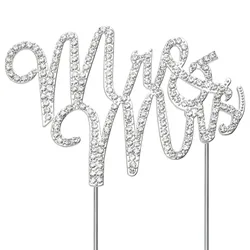 Mr and Mrs Wedding Cake Topper Sparkly Crystal Rhinestone Sign for Wedding Cake Premium Silver Metal  Anniversary Decoration