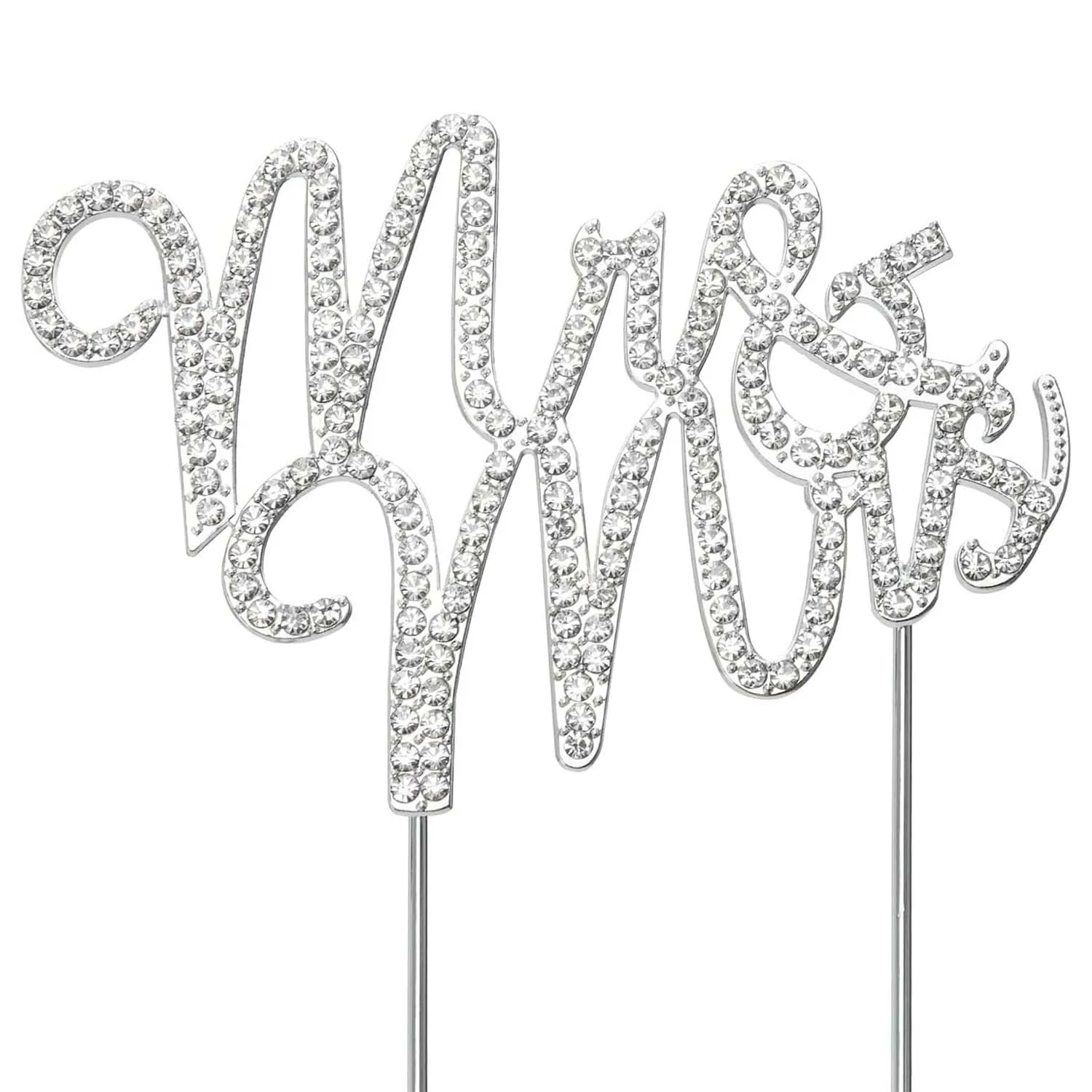 Mr and Mrs Wedding Cake Topper Sparkly Crystal Rhinestone Sign for Wedding Cake Premium Silver Metal  Anniversary Decoration