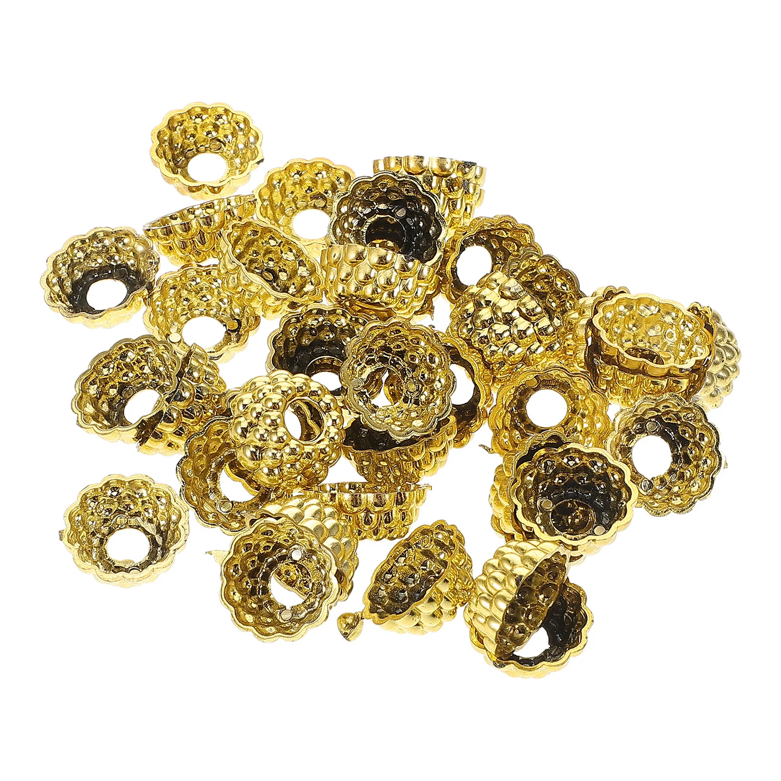 

100Pcs Christmas Ornament Caps Plastic Gold Hollow Ball Diameter 1.5cm Replacement Hangers for DIY Holiday Decorations