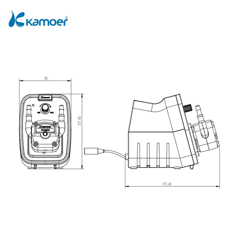 Imagem -02 - Kamoer High Flow Bomba Peristáltica Bomba de Dosagem Ajustável Tubo Bpt Kcp600 24v dc 250 a 600 ml Min 64x96 mm