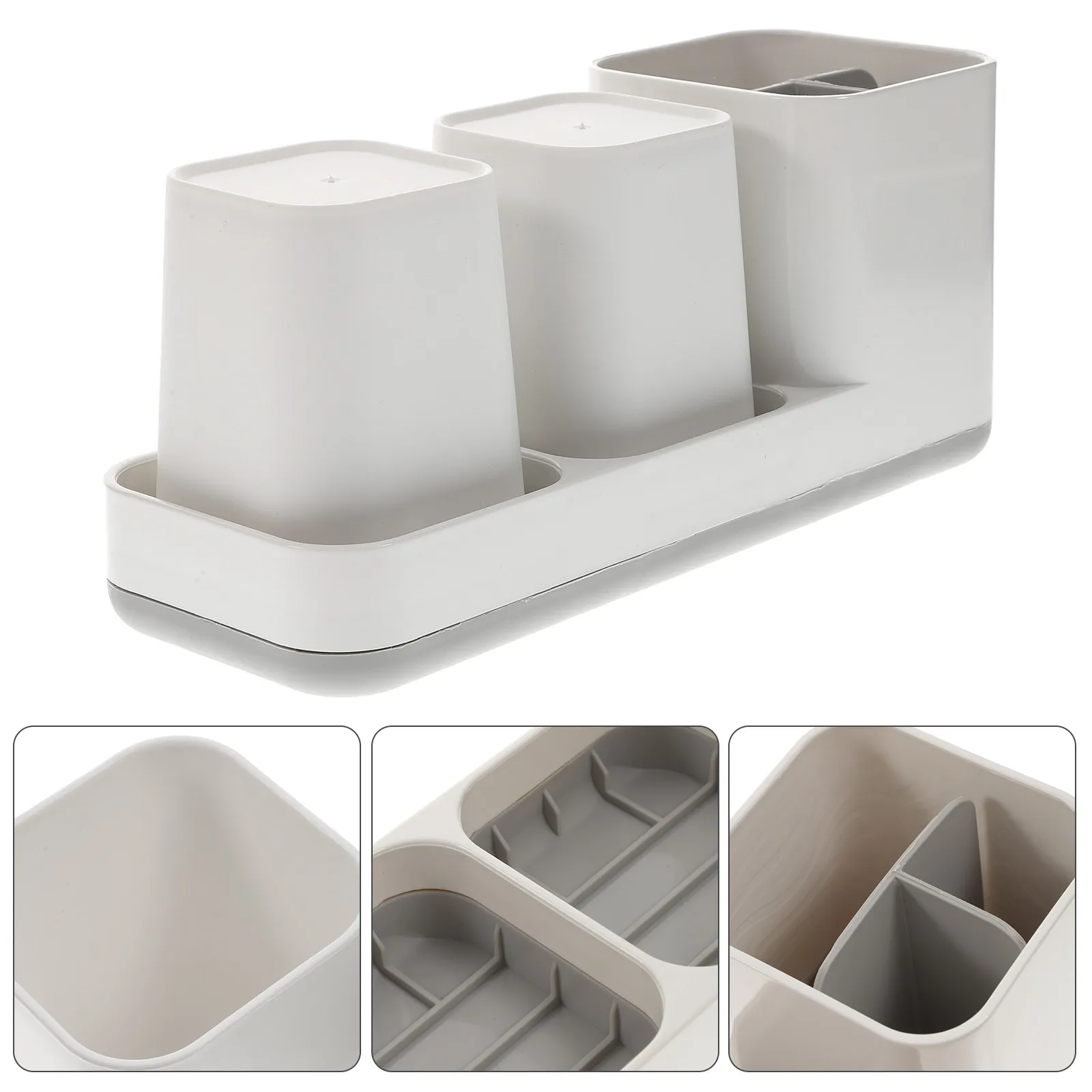 

1Pcs ABS Toothbrush Rack with 2 Mouthwash Cups Toothpaste Razor Comb Facial Cleanser Storage Holder for Bathroom Dorm Hotel