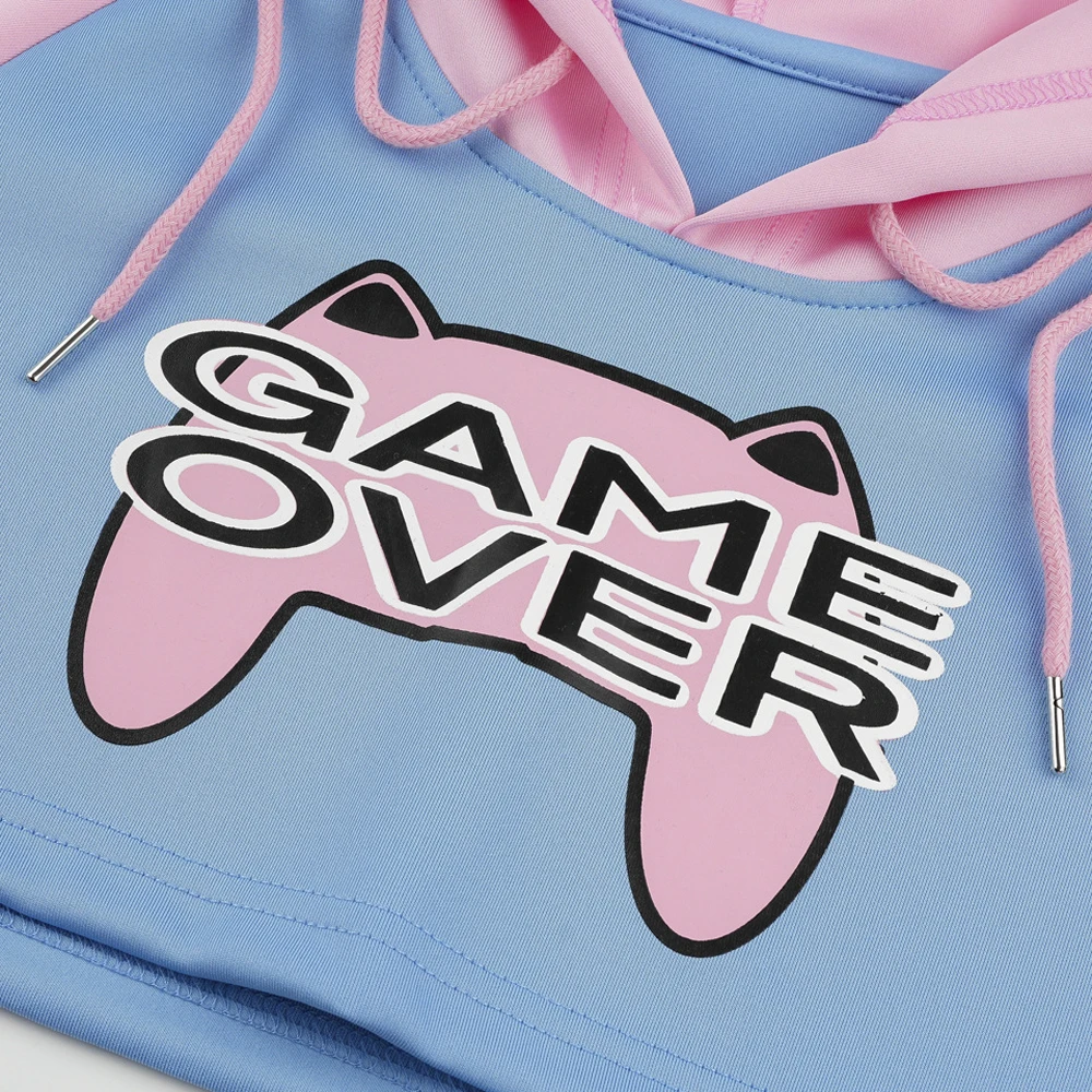 AniLV Game Over Anime Girl Pink Blue Short Hoodie Hooded Uniform Cosplay Costume