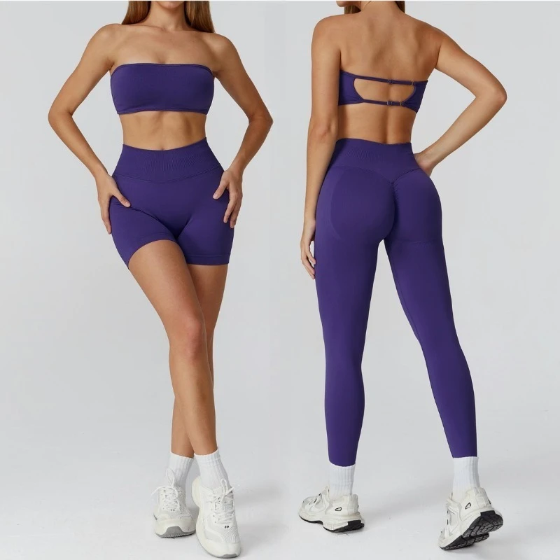 

Women's Seamless Yoga Set with A Bare and Beautiful Back High Waist Yoga Suit Outdoor Sports Running and Fitness Set