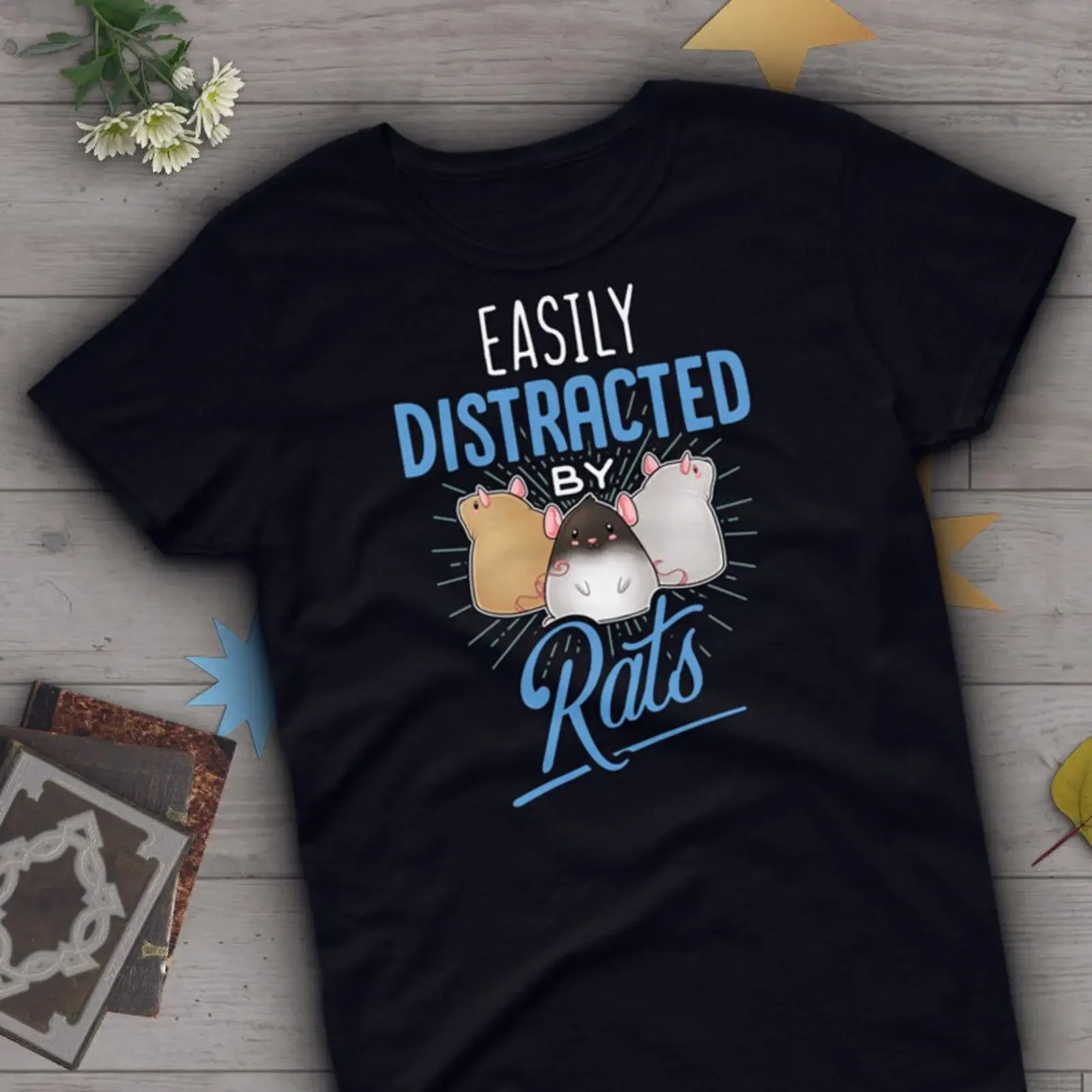 Easily Distracted By Rats Cute T Shirt Funny Rat Lover Casual  for Mouse Pet Fans vintage Washed Versatile Stylish Soft