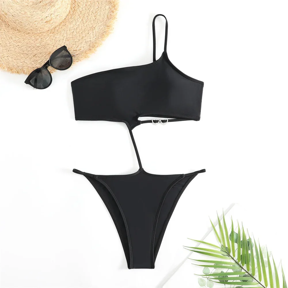 Micro String Extreme Monokini Black Bikini Heart Swimsuit Bikinis Swimwear Pads One-shoulder Women Beachwear Bath Suit Sexys Set