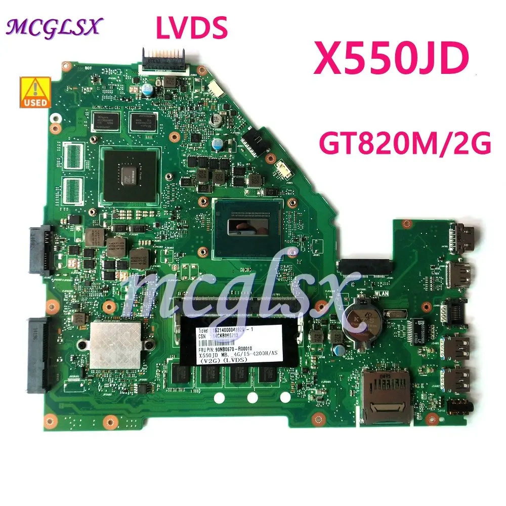 

X550JD LVDS GT820M/2G i5/I7CPU 4GB RAM Notebook Mainboard For ASUS X550J X550JK FX50J A550J K550J X550JX Laptop Motherboard Used