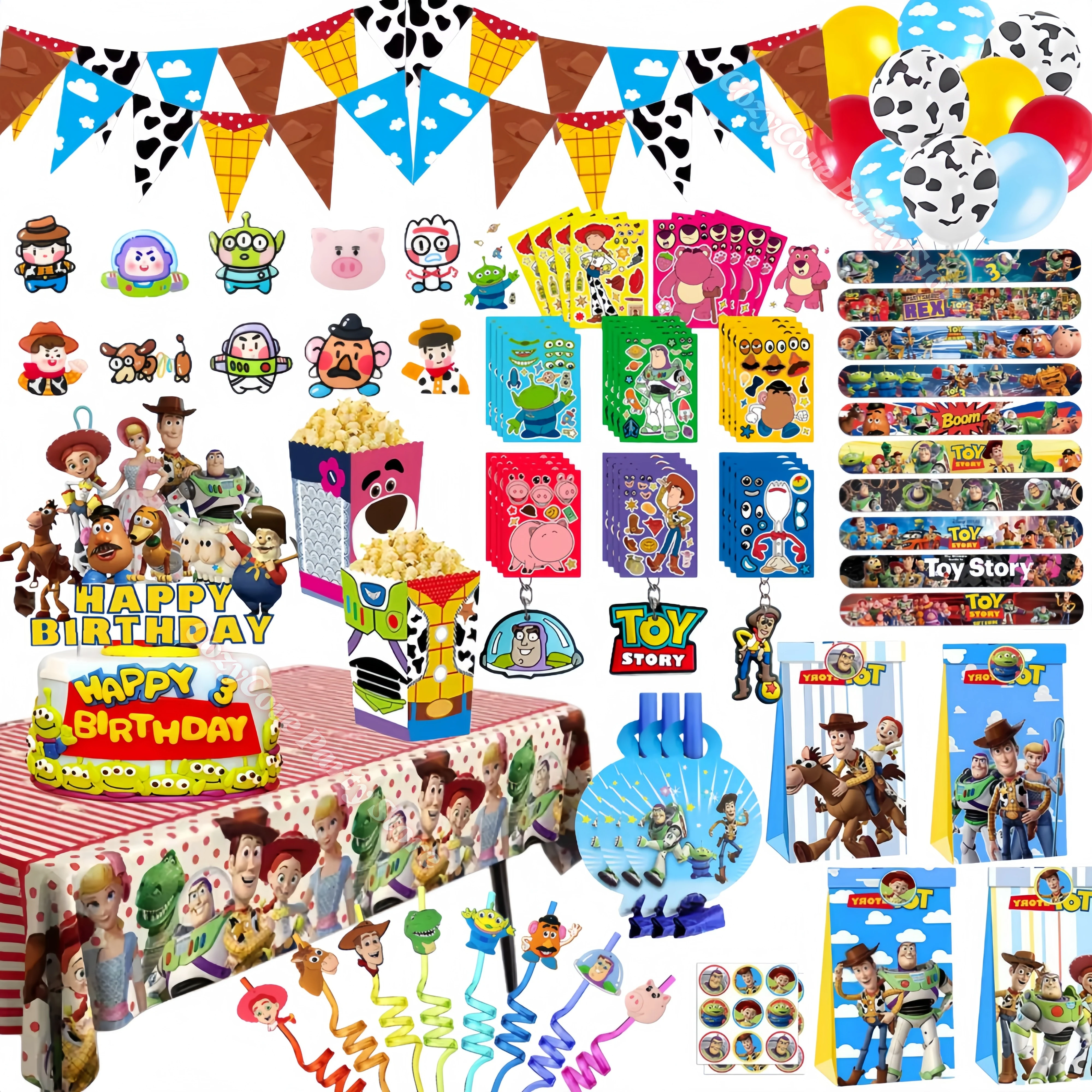 Recuerdos de Fiesta de Cumpleaños de Toy Story, Pulseras, Sellos, Tatuajes, Pegatinas, Pancarta, Globos para Niños, Accesorios para Cabina de Fotos