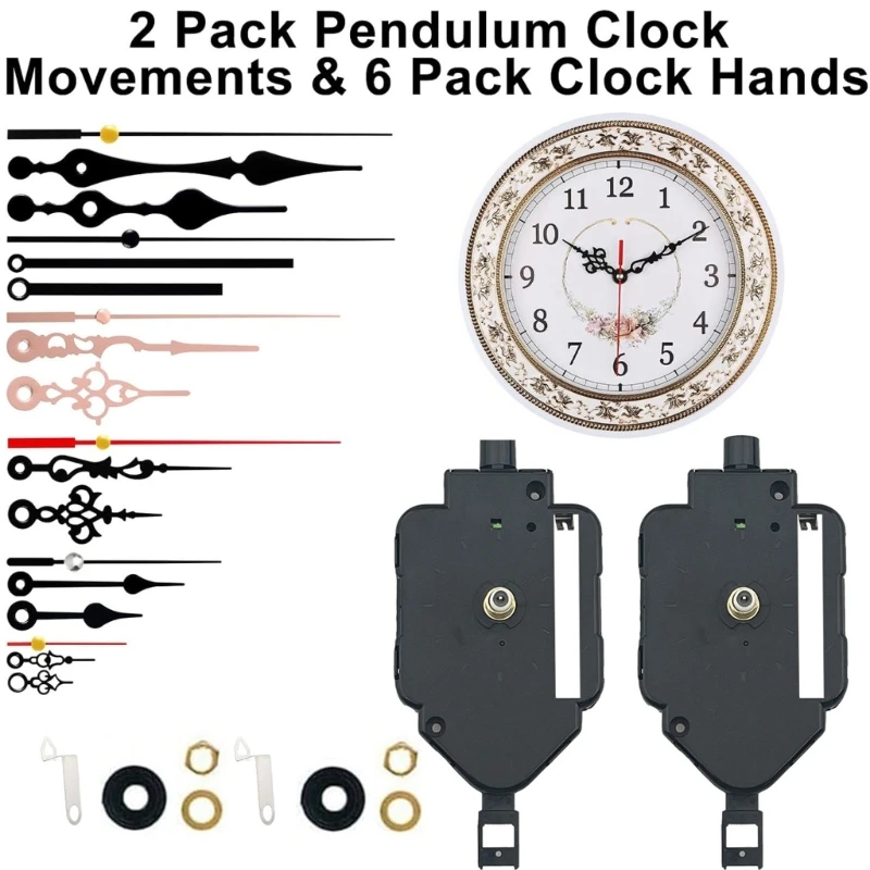 Confezione da 2 movimenti per orologio a pendolo con 6 paia lancette per riparazione orologio fai da te