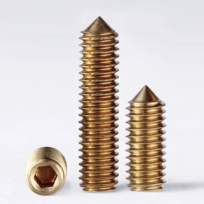 Brass Cup Point Set Screws, Hex Socket Grub Screws, Headless Threaded Fastener for Cabinet Wardrobe Hardware