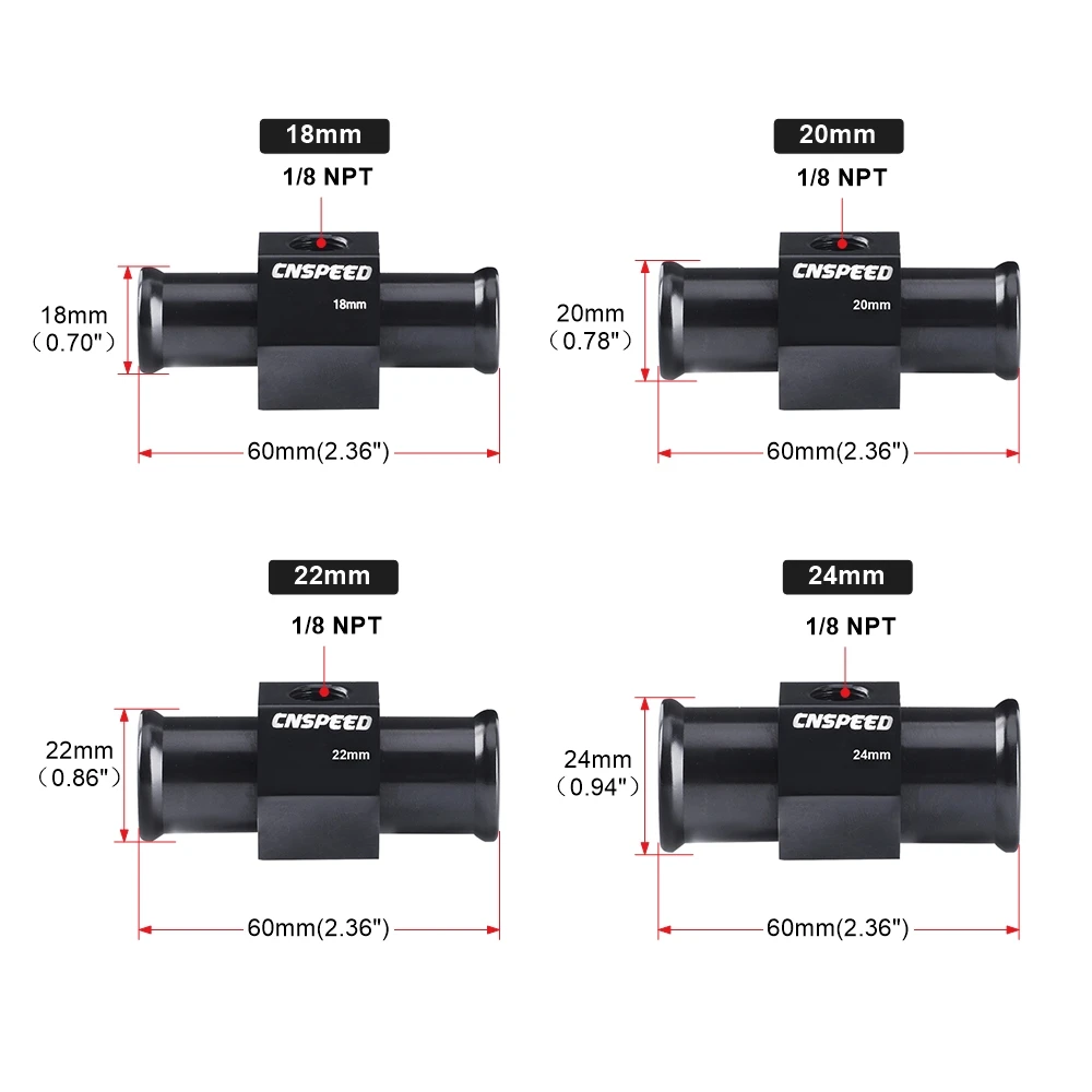 Sambungan Selang Pendingin Hitam Adaptor Selang Radiator 1/8Npt Temperatur 18mm 20mm 22mm 24mm Sensor Sambungan Pipa Temperatur Air