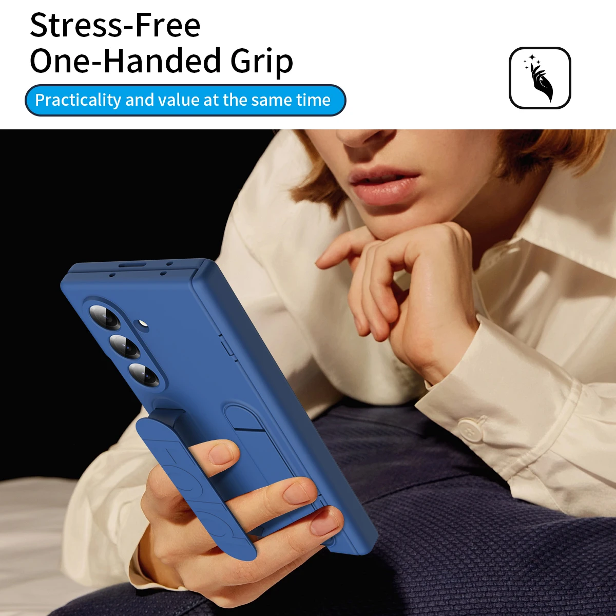 Oryginalne etui na telefon Samsung Galaxy Z Fold 7 6 5 4 8, ochronne etui z podstawką i folią ochronną na ekran, silikonowe etui Z Fold6 z uchwytem. — zdjęcie produktu 3
