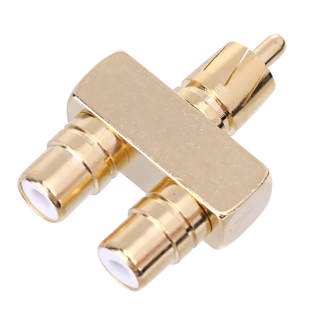 محول صوت نحاسي ذهبي ، RCA ، AV ، قابس تقسيم الفيديو ، محول ذكر إلى إناث ، موصل ، 40*28*12