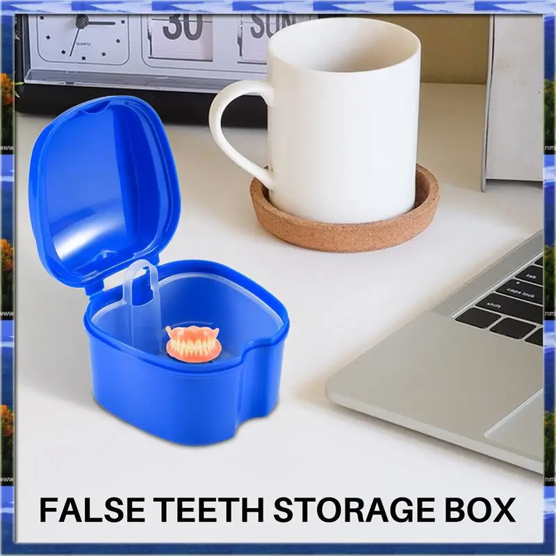 AS59 - Custodia per protesi, tazza per protesi con filtro, scatola da bagno per protesi, scatola per denti finti con supporto per contenitore a rete per cestino per Tra
