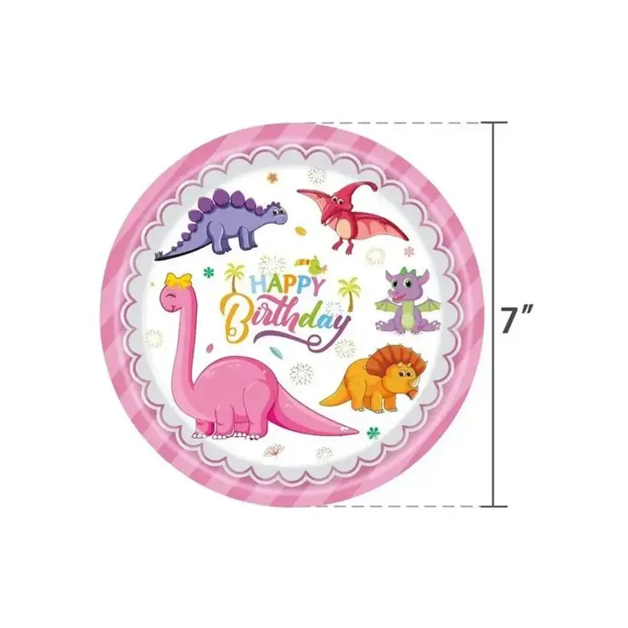 Pink Dinosaur Birthday Party Decorations Disposable Tableware Set Balloon Kids Girls Dinosaur Theme Happy Birthday Party Decorat