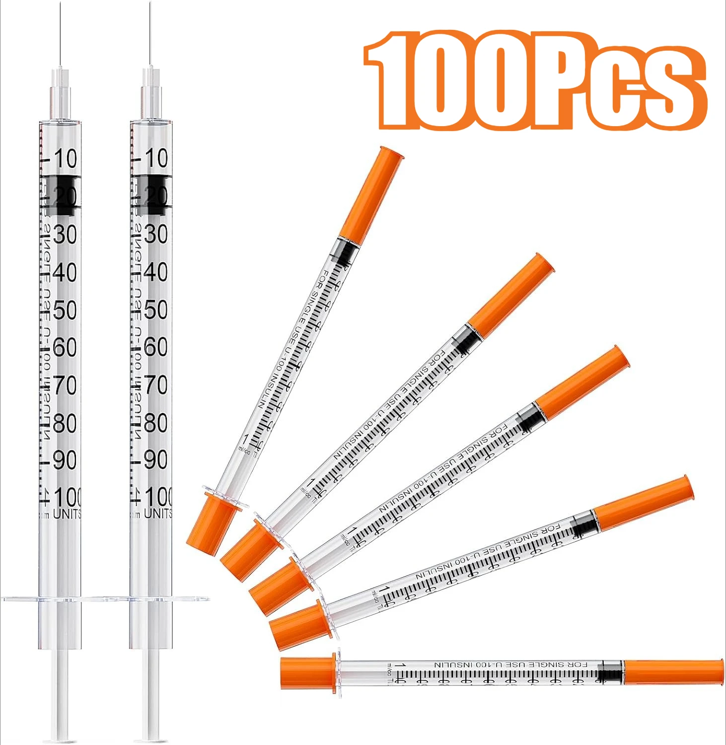 Clear Accurate Scale Syringes with Needles Disposable Syringe 100Pcs 0.5/1ml Individually Wrapped Pet Supplies for Laboratory