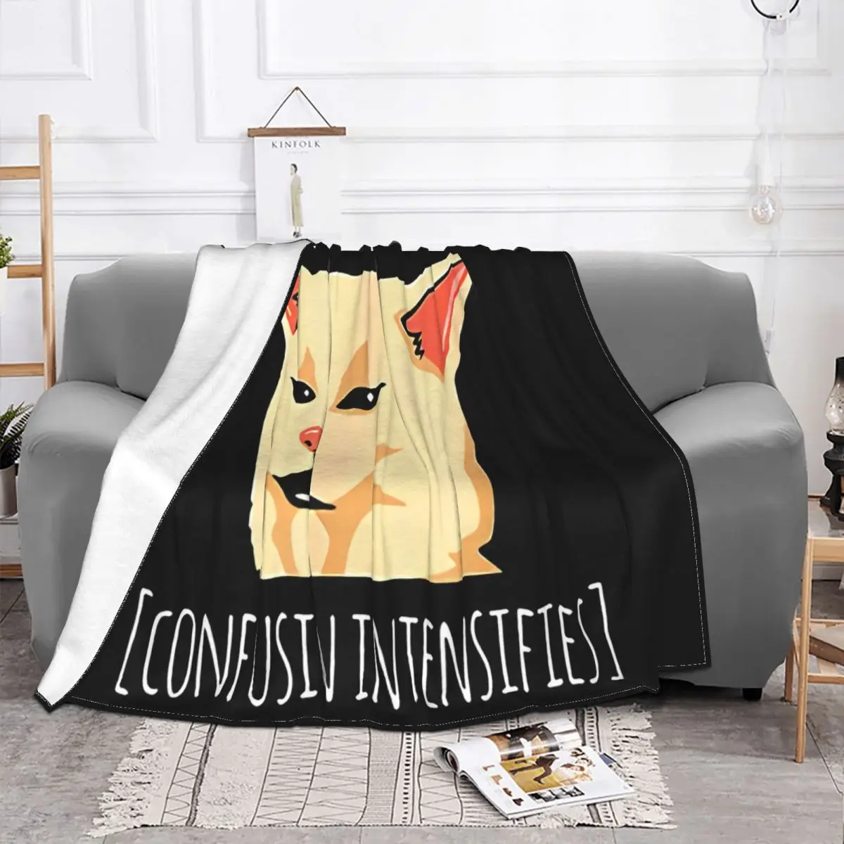 Smudge Lord Funny Confused Cat Meme Confused Concise Vintage Mens S Women Men Splicing Trend Interested Throw Blanket