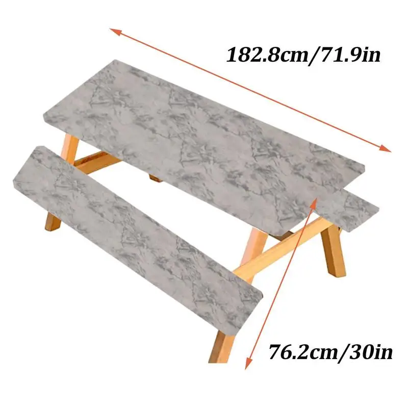 3PCS/Set Picnic Table And Bench Fitted Tablecloth Cover Elastic Waterproof Flannel Backing Tablecloth For Picnic Camping