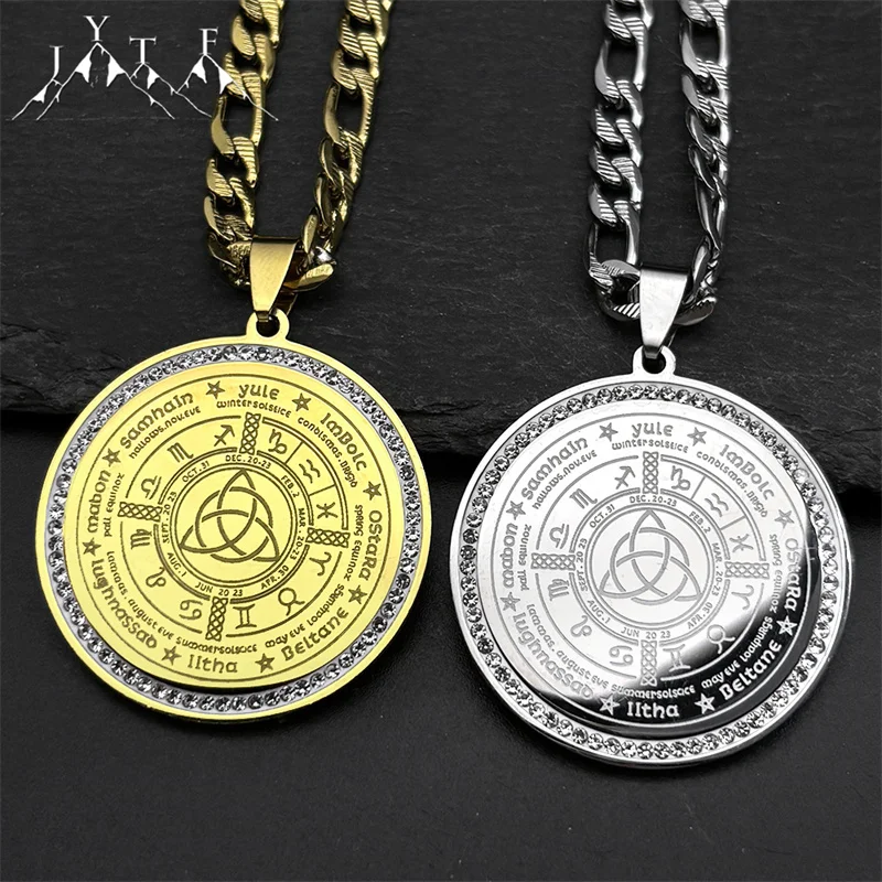 Witch Irish Knot Astrology 12 Constellations Stainless Steel Necklace Women Men Triquetra Pagan Wheel of the Year Jewelry Gift