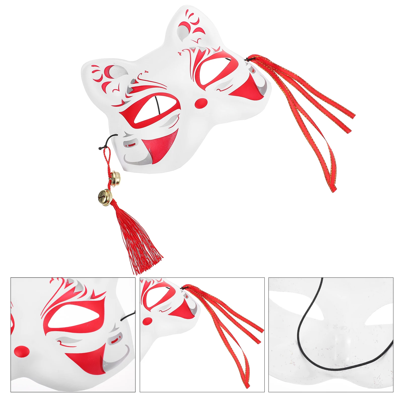 

Fox Mask Halloween Stylish Masquerade Masks Japanese Design Decor PVC Adjustable Straps Fits Most People Exquisite Workmanship
