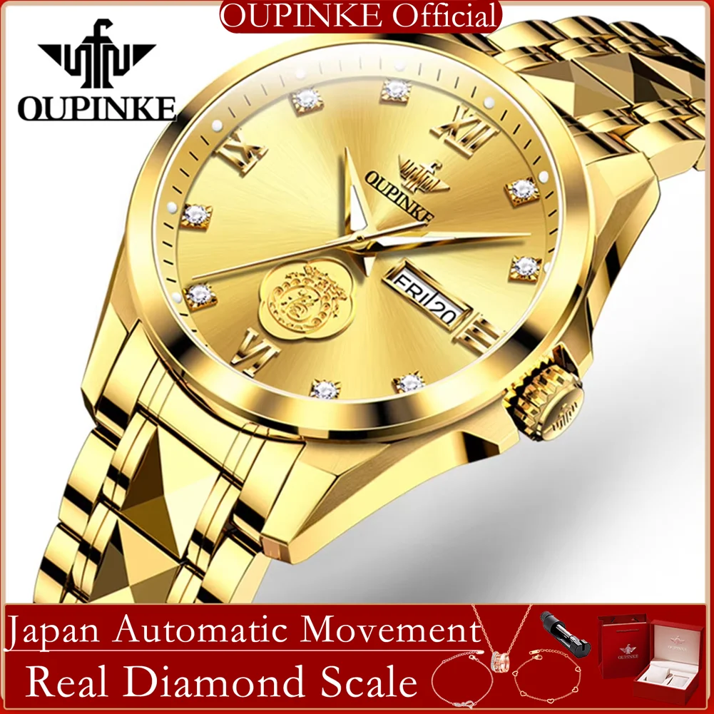 

OUPINKE настоящие бриллианты из настоящего золота, женские счастливые часы, элитный бренд, автоматические механические наручные часы из вольфрамовой стали для женщин 3305