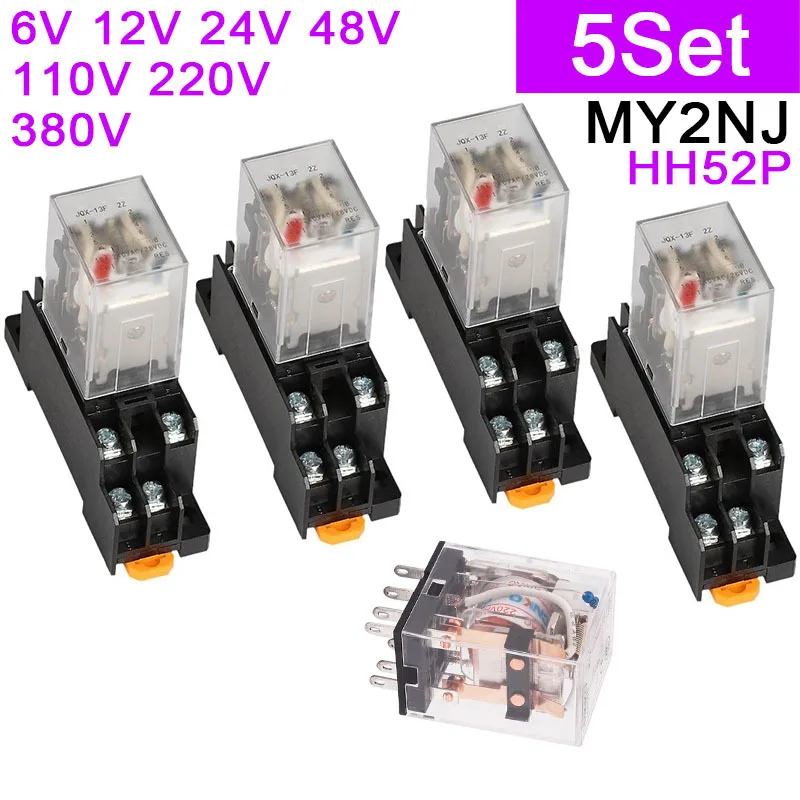 

5 комплектов, MY2P HH52P MY2NJ, фотокатушка, DPDT, микро-основание, держатель, AC 12 В, 24 В, 36 В, 48 В, 110 В, 220 В, 380 В