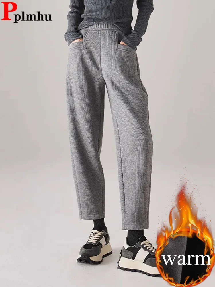 

Winter Warm Thicken Loose Harem Pants Korean Fashion Elastic High Waist Velvet Lined Pantalones Women Casual Ankle Length Calca