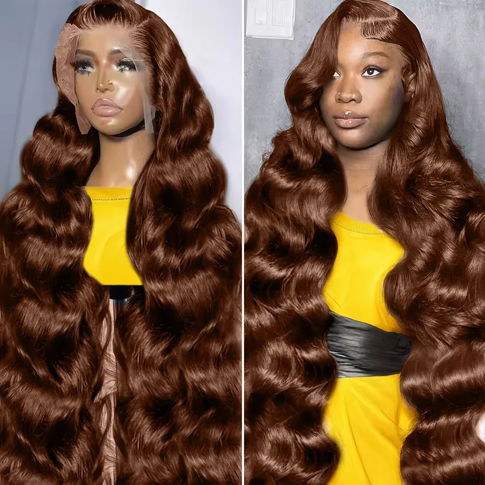 

Body Wave #4 Chocolate Brown 13x4 HD Lace Full Frontal Wig 13x6 lace Front Colored 46 Inch 220 Density Human Hair Wigs For Women