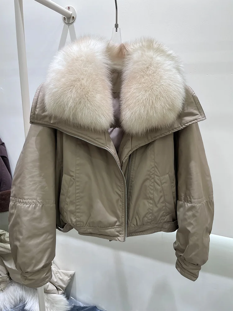 سترة شتوية نسائية جديدة لعام 2025 سترة سترة باركا معاطف بياقة من فرو الثعلب الطبيعي الحقيقي ملابس خارجية نسائية فاخرة