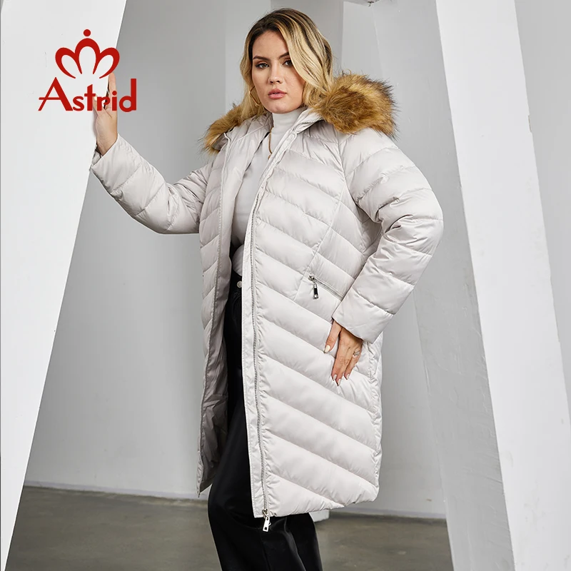 Astrid-Doudoune matelassurera avec col en fourrure pour femme, manteau en coton, parka à capuche, grande taille, vêtements pour femmes, hiver 2023