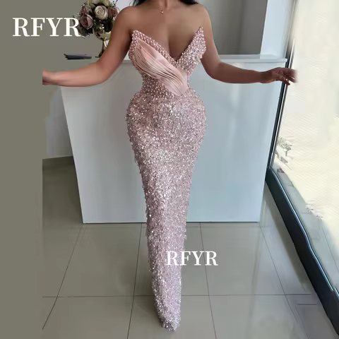 RFYR Meramid Evening Dress Beaded Party Dress Pearls Prom Dress Sweetheart Vestidos De Noche Formal Occasion Dress Customized
