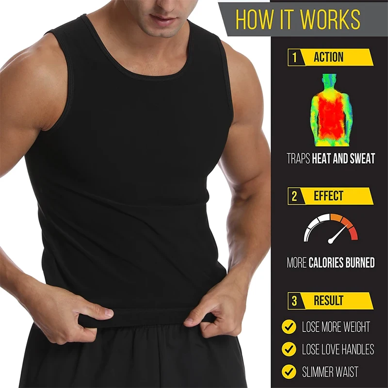 Men Sauna Suit Body Shaper Sweat Vest Waist Trainer Corset Fat Burn Tank Tops Slimming Workout Shirt Gym Fitness Shapewear