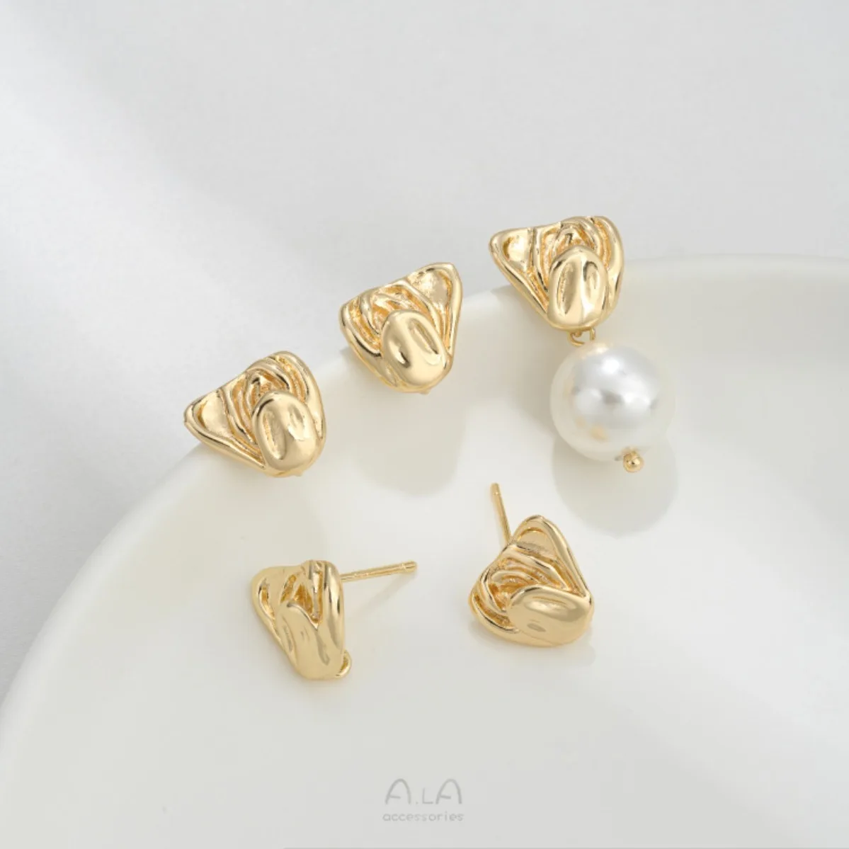 Brass Gold Plated Abstract Rose Tulip Stud With Hanging Loop DIY Handmade Dangle Earring Jewelry Findings