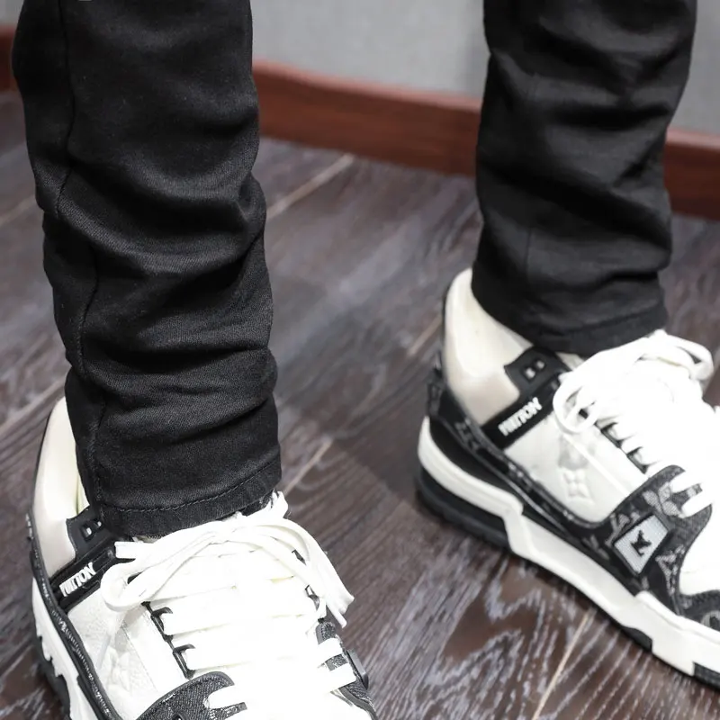 High Street Fashion Men Jeans Black Stretch Skinny Fit Ripped Jeans Men Brand Designer Hip Hop Punk Denim Pencil Pants Hombre