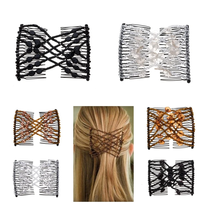 

Fancy Hair Clip Comb Beaded Elastic Double Side Combs Hairpin New Hair Styling Tool Bun Make Hair Accessories for Women Girls